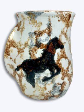 Vtg Clay in Motion Neher Handwarmer Mug Right Handed Horse Ranch Western Cabin